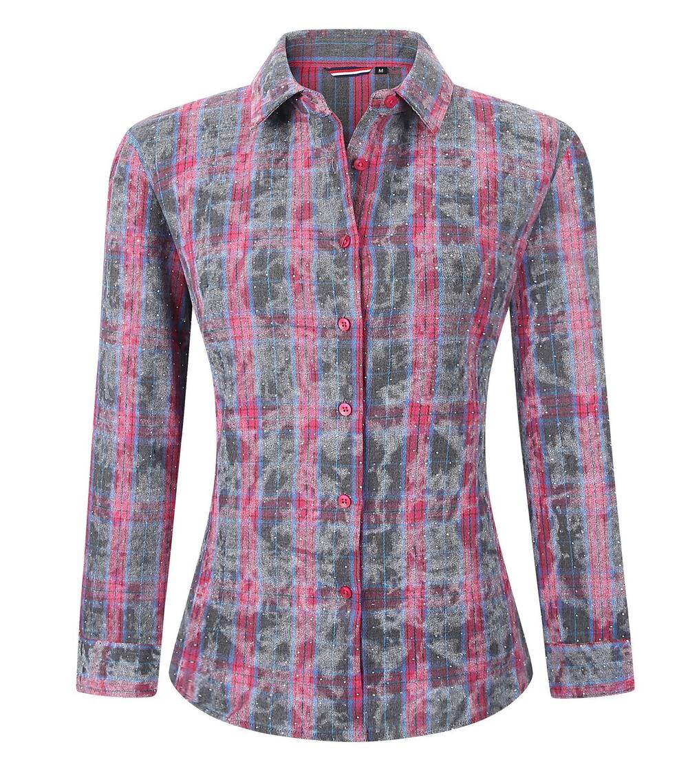 Womens Flannel Shirt Plaid M Rose Gray Blue Long Sleeve Speckled Button Up